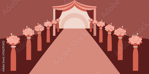 Luxurious red carpet entrance on white, symbolizing success, fame, and exclusive Hollywood gala celebrations with 3D illustration