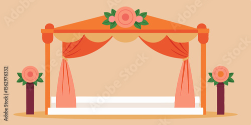Christmas vector cartoon illustration of a circus tent with a banner and interior stage design