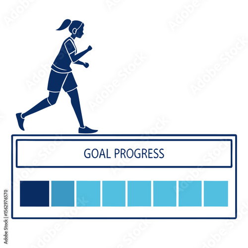 A silhouette of a woman running on top of a progress bar indicating goal achievement and forward momentum