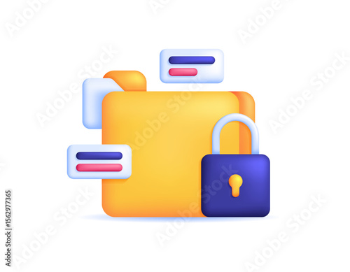 a concept of personal data protection. security and safety system of data and user privacy. illustration of folder symbol with lock, files, information. minimalist 3d style design. element asset