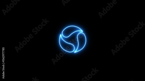 Glowing neon looping arrow icon. neon progress arrow sign on black background.