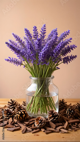 A lovely bouquet of lavender flowers in a glass vase, perfect for home decoration or a springtime garden