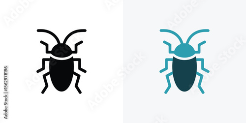 A black beetle sits beside a teal beetle both depicted as simple icons