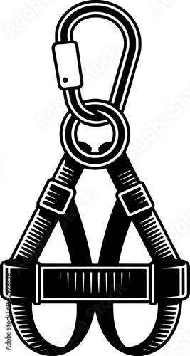 Bold black silhouette of zipline harness and carabiner gear, perfect for summer adventure designs