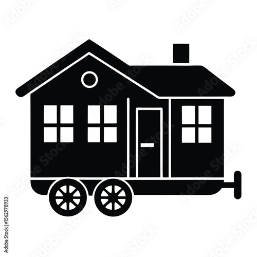 house on wheels icon tiny mobile home flat on white background