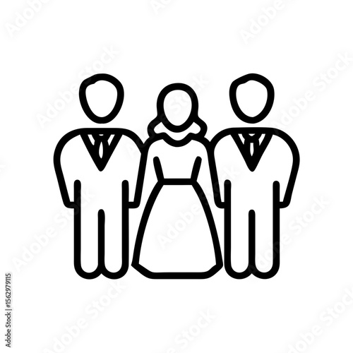 Three wedding guests in formal attire at a celebration event  