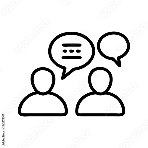 Two people discussing ideas with speech bubbles in a minimal style  