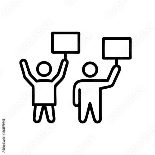 Two abstract figures holding signs while protesting for change - Concept of icon, people group  
