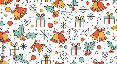 A Jolly Christmas Seamless Pattern Design Featuring Presents Bells and Festive Decorations