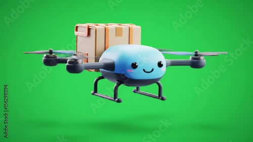 Drone Delivering Package Flying Animation on Green Screen Background