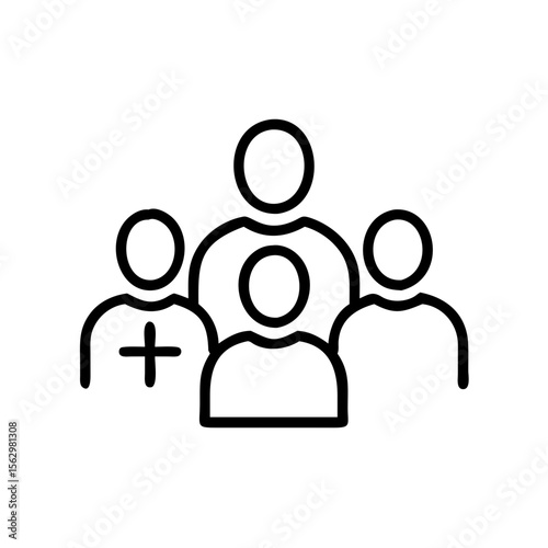 Group of people outlined in black on a white background, icon representation  