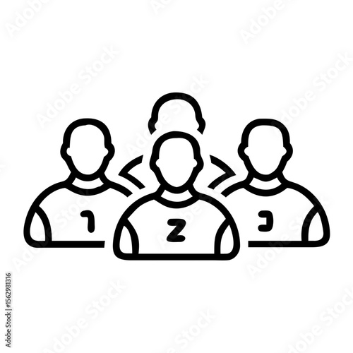 Outline of three people in sports uniforms representing teamwork  