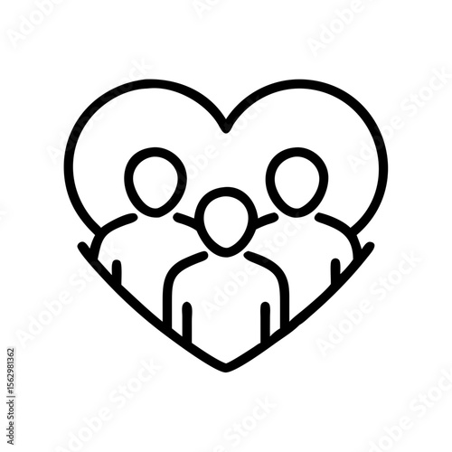 Group of three people standing inside a heart shape icon  