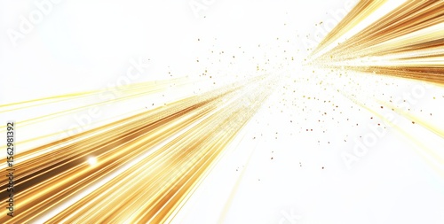 Gold Rays Exploding, White Background, Abstract Design, for Presentation