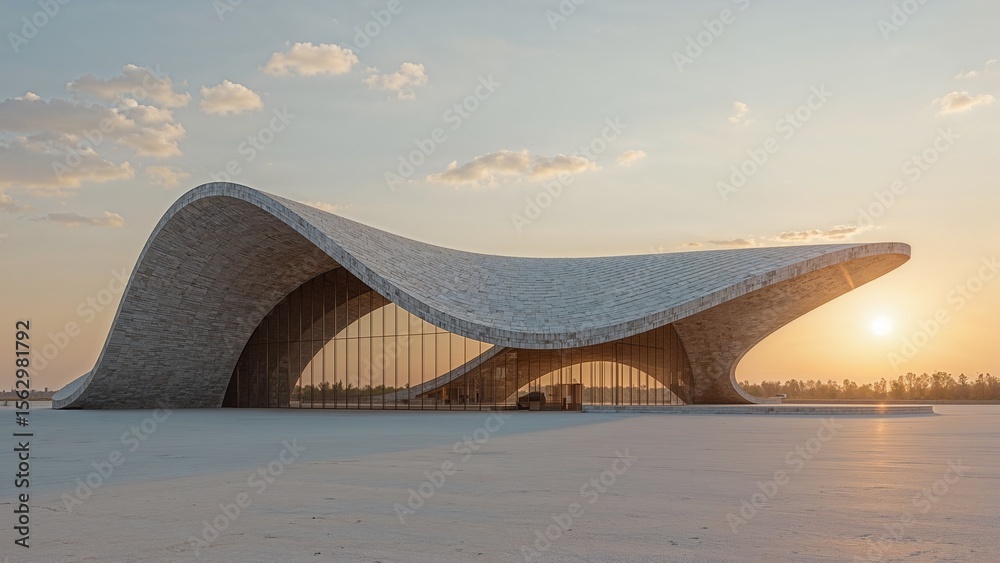 Obraz premium Modern architectural structure at dawn.