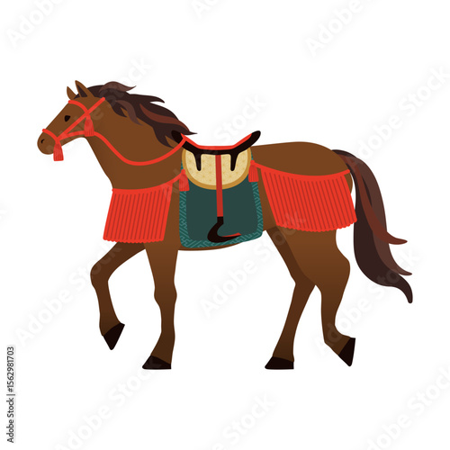 馬具を付けた馬_茶色