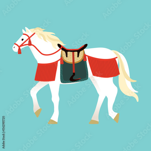 馬具を付けた馬_白