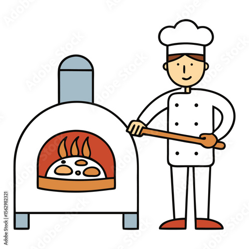 A skilled baker baking a pizza in a traditional wood oven, captured in vintage woodcut style—smoky warmth, rustic charm, and artisan passion in every carved detail.
