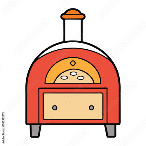 Detailed pizza oven engraving showing rustic brickwork, flames, and a classic Italian pizza being baked—perfect for vintage-style kitchens or culinary-themed decor.
