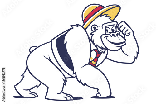 Cartoon monkey wearing number one shirt holds banana, showcasing playful charm and healthy eating