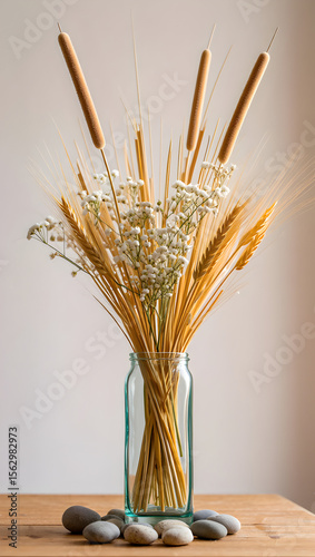 Here's a still life of wheat ears in a glass jar, showcasing the golden harvest