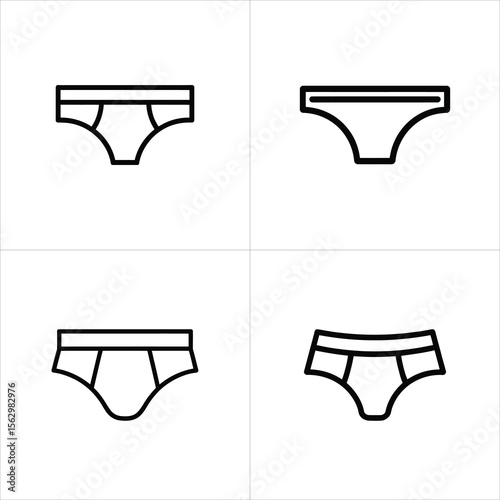 Four different black line icons showcase unique underpants variations on a white background