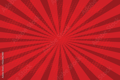 Pop Art red Sunburst Background with Halftone Dots. Retro Comic Burst Wallpaper for Superhero Text, Poster, or Vintage Cartoon Design
