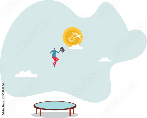 Bitcoin price rebound, crypto currency bounce back to rising up after falling down .character for design.