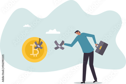 Bitcoin and cryptocurrency value return after crash or collapse, rescue or fix Bitcoin trading .character for design.