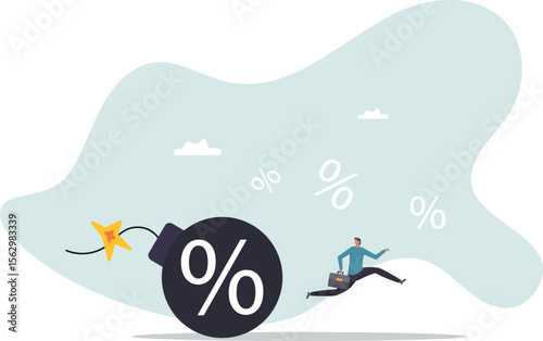 Inflation or interest rate causing economic recession, tax or loan payment trouble, stock market and crypto currency crisis.character for design.