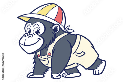 Cartoon gorilla with yellow fur wears a jersey with red accents while flexing his arm
