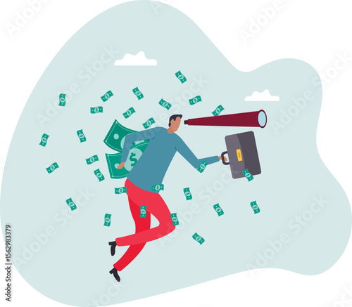 Financial success, make profit from investment opportunity, money management and wealth preservation .character for design.