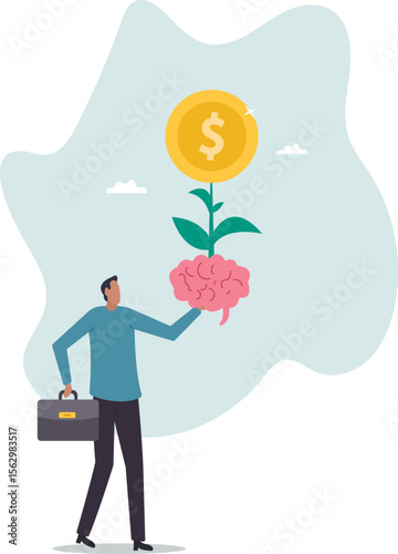 Money attitude, investing mindset or financial knowledge, wealth inspiration, investment brain, character life .