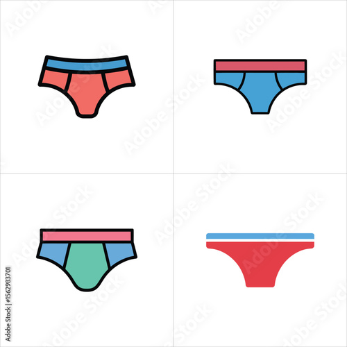 Four distinctive underpants showcase unique color combinations against the clean backdrop of a transparent canvas