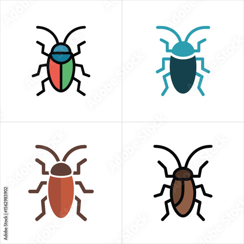 Four unique cockroach icons are displayed against a clean white transparent background