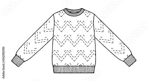 Hand drawn sketch of a white sweater with a zigzag pattern and ribbed cuffs