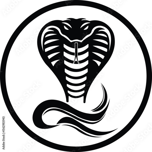 snake vector striking hooded cobra with circle outline graphic