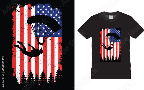 Patriotic American USA Flag, Skydiving t shirt design template,