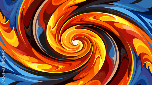 Colorful, swirling fractal art with an orange and yellow vortex pattern