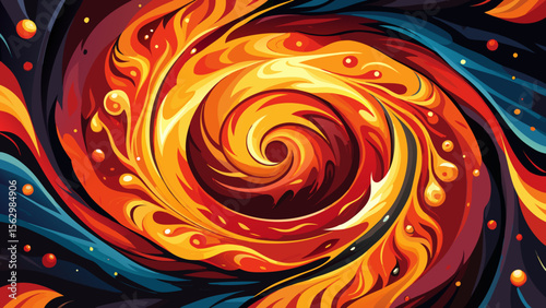 Abstract fiery red and orange fractal art with swirling light patterns and heart-shaped twists