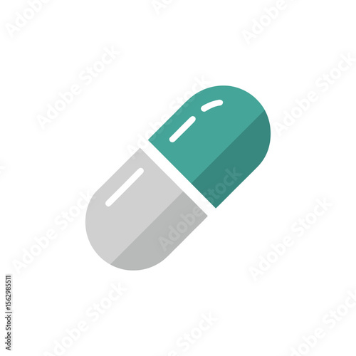 Isolated capsule showcasing a teal and silver color scheme, resting on a transparent background