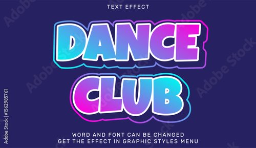Dance club text effect in 3d design