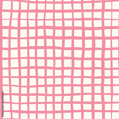 Simple painted irregular checks with lines forming abstract minimalist pattern in colors of pastel pink on off white background. Seamless vector pattern. Great for home decor, fabric, wallpaper, gifts