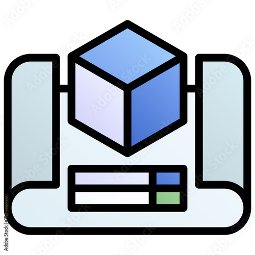 Blueprint. Editable vector icon, coloured with outlined stroke.