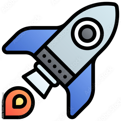 Launch. Editable vector icon, coloured with outlined stroke.
