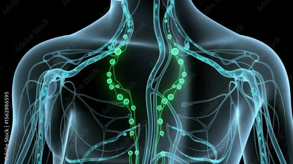 Illustration of human lymphatic system showing lymph nodes and vessels ...