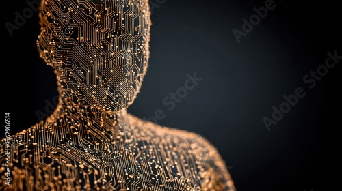 Person icon made of circuit lines, representing online presence