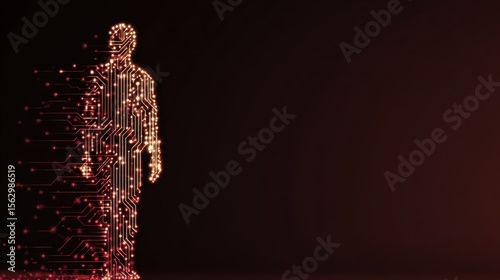 Person icon made of circuit lines, representing online presence