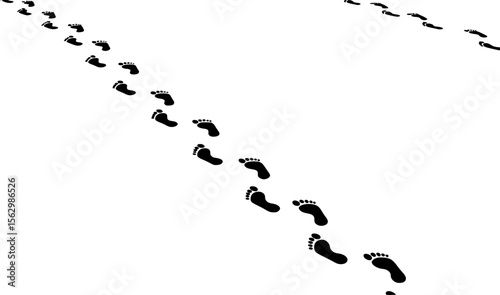 a series of footprints, white background, black footprints