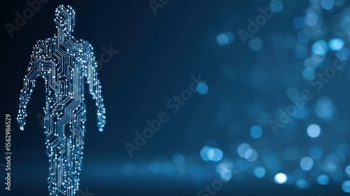 Person icon made of circuit lines, representing online presence